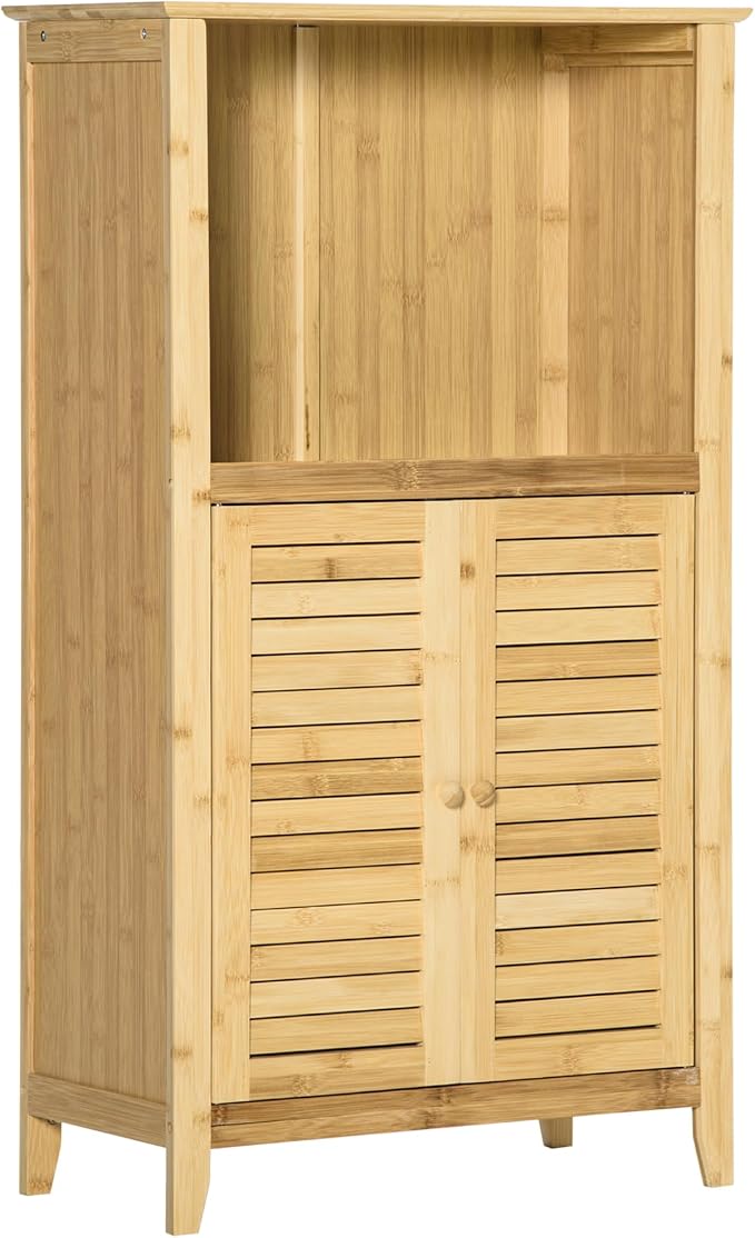 HOMCOM Bamboo Floor Cabinet Bathroom Floor Cabinet Living Room Organizer Tower by HOMCOM