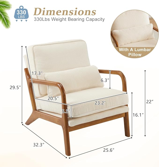 VINGLI Upgraded Premium Corduroy Accent Chairs Set of 2, Upholstered Arm Chair - Image 2