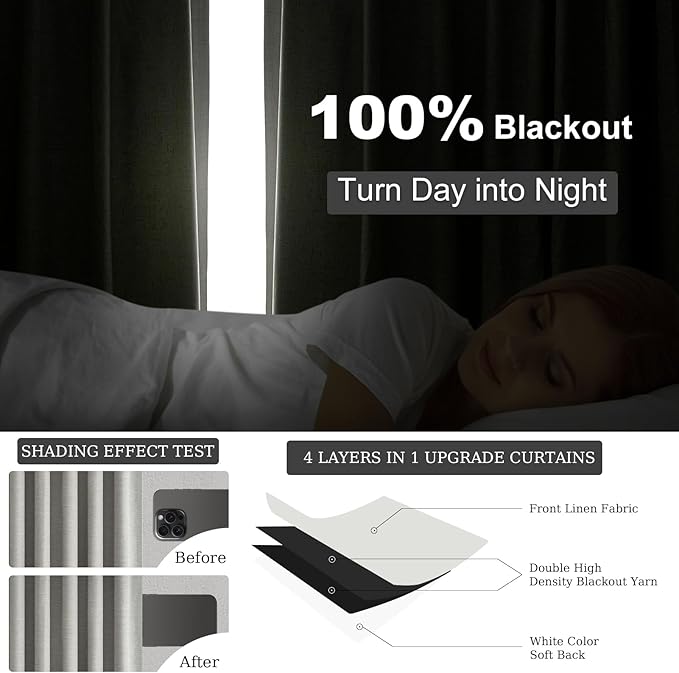 Topfinel 102 Inches Long Linen Blackout Curtains - Image 3