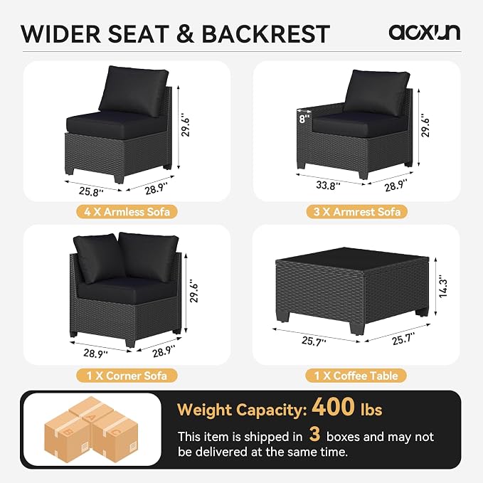 Aoxun Patio Furniture Set, Widen Armrests Wicker Outdoor Sectional - Image 6