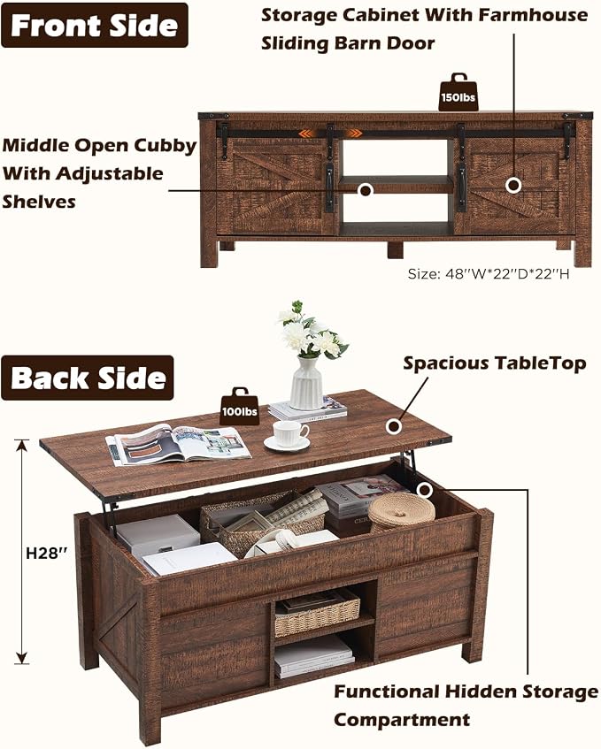 OKD 48" Farmhouse Lift Top Coffee Table - Image 3