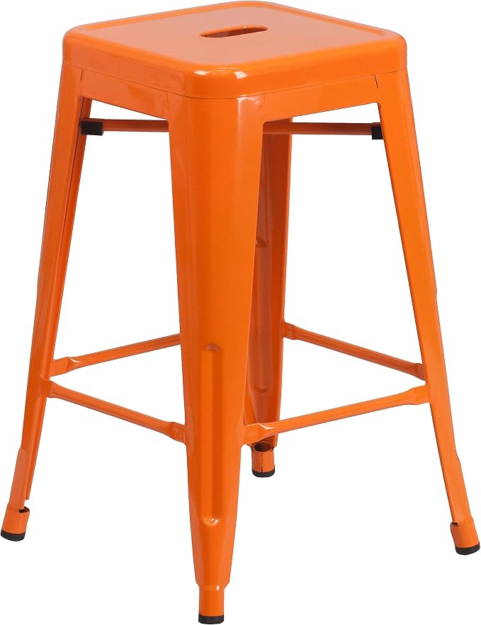 Flash Furniture Lily 4 Pack Commercial Grade 24" High Backless Orange Metal - Image 8