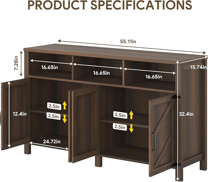 knoworld Buffet Sideboard with Storage Farmhouse with 4 Doors, Dining Room - Image 2
