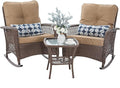 Patio Furniture Set 3 Pieces, Wicker Rocking Bistro Set by VonzoyHome
