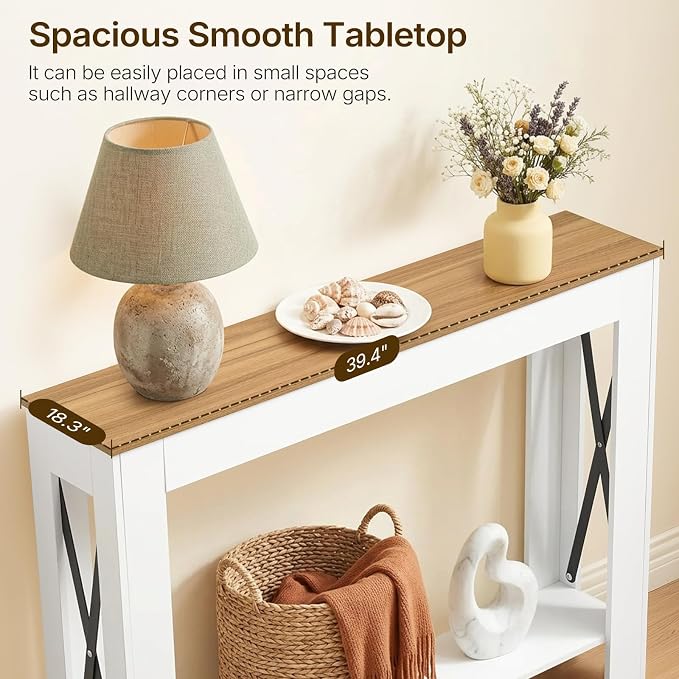 YATINEY Farmhouse Console Table, 39.4'' Small Narrow Entryway Table, Wood Couch - Image 6