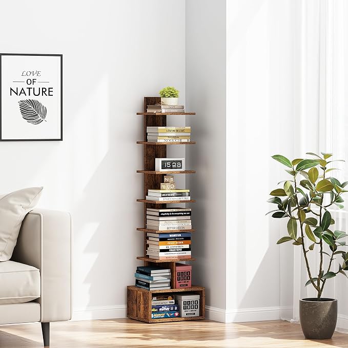 TUTOTAK Narrow Bookshelf, Vertical 8-Tier Bookcase, Spine Book Shelf by ChoosetutotakFurnitureBuildYourCozyHome