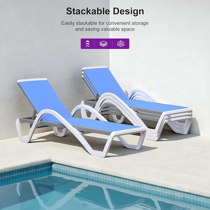 PURPLE LEAF Patio Chaise Lounge Chair Set Outside Aluminum Plastic Stackable - Image 5