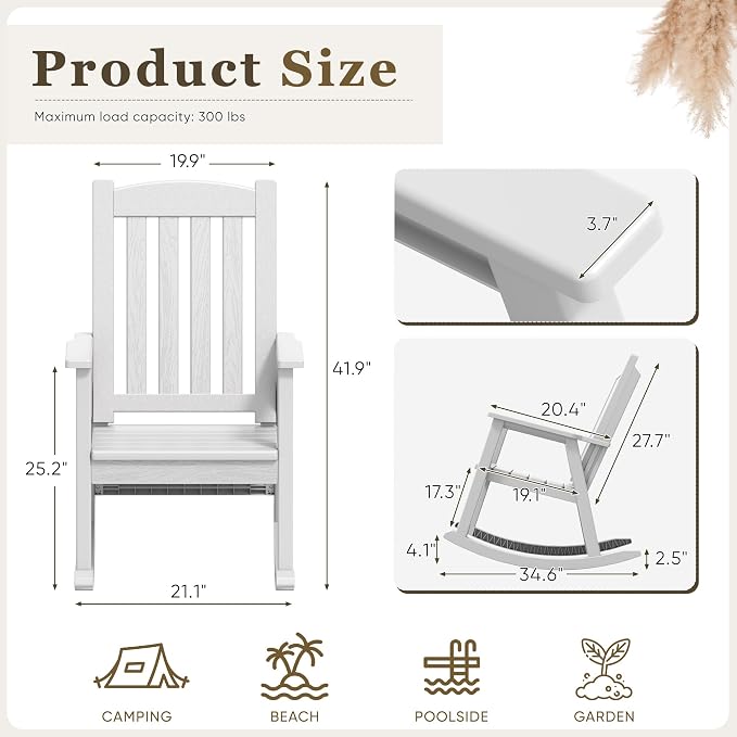 Greesum Outdoor Rocking Chair, 300lbs All-Weather Patio Rocker, Rust-Proof & - Image 3