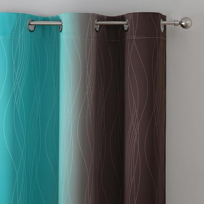 Estelar Textiler Brown and Teal Ombre Blackout Curtains 45 Inch Length 2 Panels - Image 4