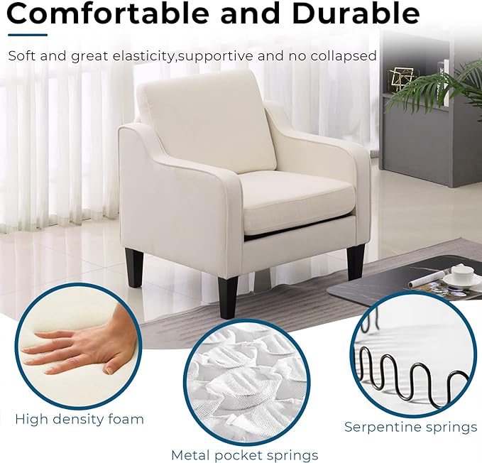 VINGLI Modern Accent Chairs Set of 2, Upholstered Sofa Chair Reading Chair - Image 3