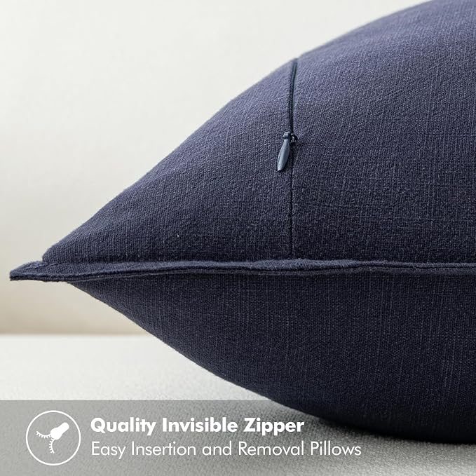 MIULEE Decorative Linen Pillow Covers 18x18 Inch Navy ​Boho Farmhouse​ ​Neutral - Image 3