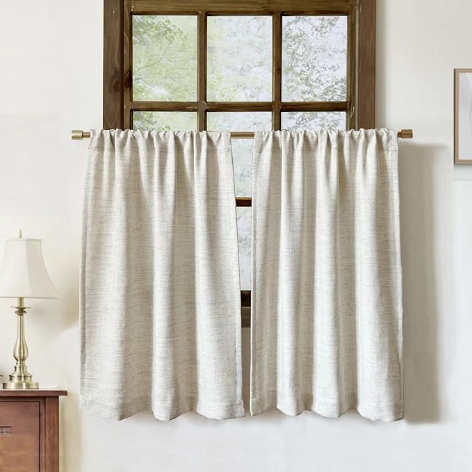 Faux Linen Kitchen Curtains 36 Inch Length Cafe Curtain Tiers by Oindec