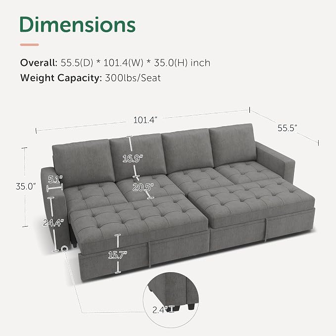 HONBAY Modular Sectional Sleeper Sofa - Image 2