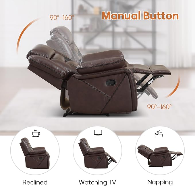 EBELLO Manual Recliner Sofa Set, Faux Leather Reclining Living Room Furniture - Image 4
