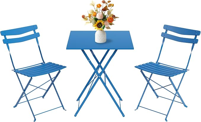 GarveeLife 3 Piece Patio Bistro Set, Folding Patio Bistro Table and Chairs Set by GarveeLife
