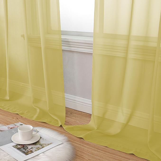 Aiyufeng Yellow Sheer Curtains 54 Inch Length 2 Panels Set, Light Filtering - Image 6