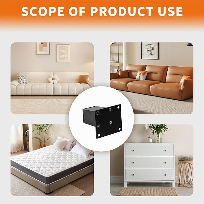 4Pcs 4Inch Metal Furniture Legs, Square Metal Cabinet Support Foot - Image 6