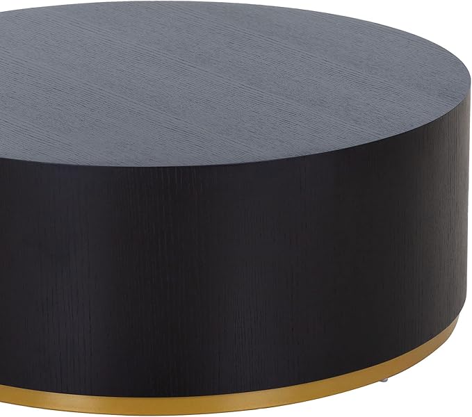 SSLine Classic Drum-Shape Contemporary Round Coffee End Table Black Wood Small - Image 4