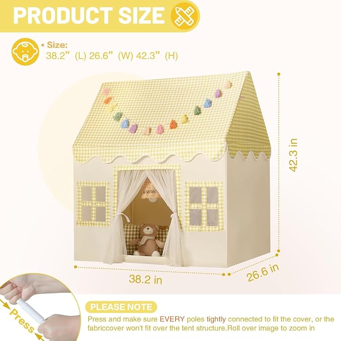 Kids Play Tent Indoor: Mat, Tassel Garland, Star Lights - Image 5