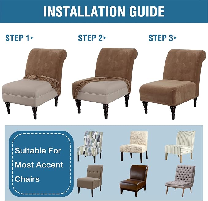 H.VERSAILTEX Armless Accent Chair Covers Thick Velvet Armless Chair Slipcovers - Image 7