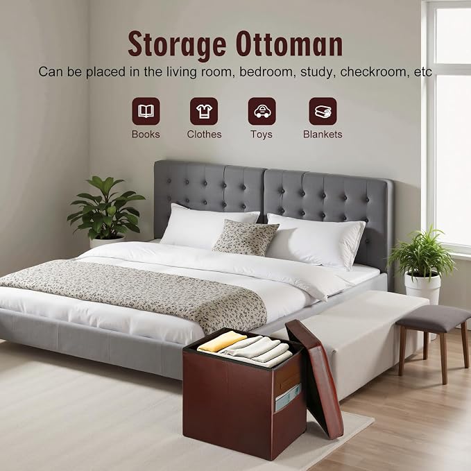 Ottoman with Storage, Folding Foot Rest Stool with Thicker Foam Padded Seat. - Image 4