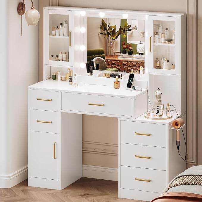 TOKSOM 51" Vanity Desk with Mirror and Lights & Charging Station, Bedroom - Image 5