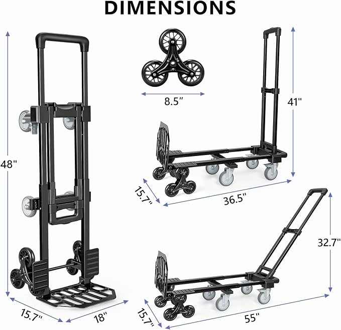 KEDSUM 3-in-1 Convertible Stair Climbing Dolly, 660LBS Heavy Duty Dolly Cart - Image 7