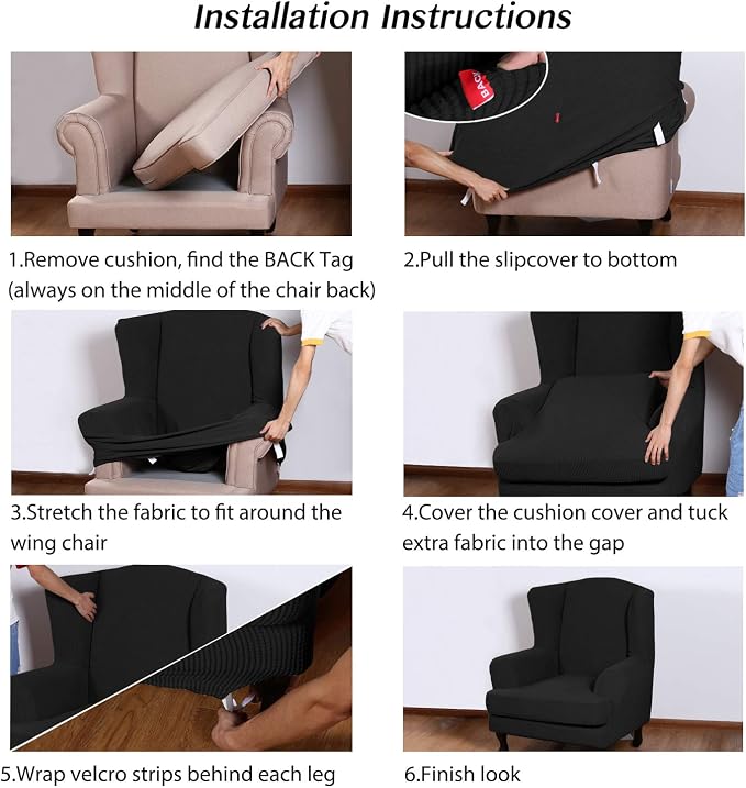 Turquoize Wingback Chair Covers 2 Piece Wing Chair Slipcover Stretch Slipcovers - Image 6