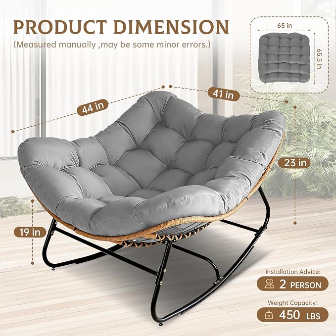 SUNCROWN Oversized Wicker Rocking Chair Indoor Outdoor, 450 LBS Heavy Duty - Image 3