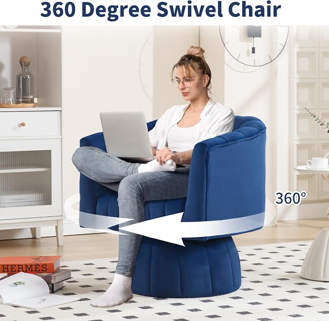 Swivel Accent Barrel Chair Set of 2- Cute Comfy Small Round Arm Chair Velvet - Image 3