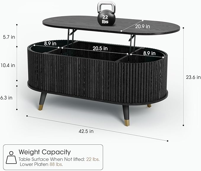 JOINICE 42.5" Oval Lift Top Coffee Table - Image 2