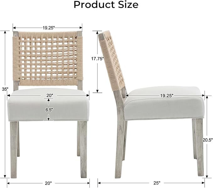 LZAREAL Farmhouse Dining Chairs Set of 2 Linen Fabric Upholstered Accent Side - Image 2