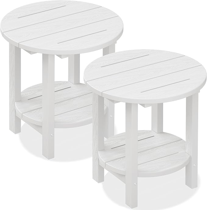 SERWALL Round Outdoor Side Table Set of 2, HDPE Small Adirondack Double End by SERWALL
