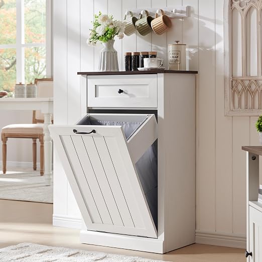IFGET Tilt Out Trash Can Cabinet, 10 Gallon Farmhouse Laundry Hamper Cabinet by IFGETEnrichYourLivingSpace