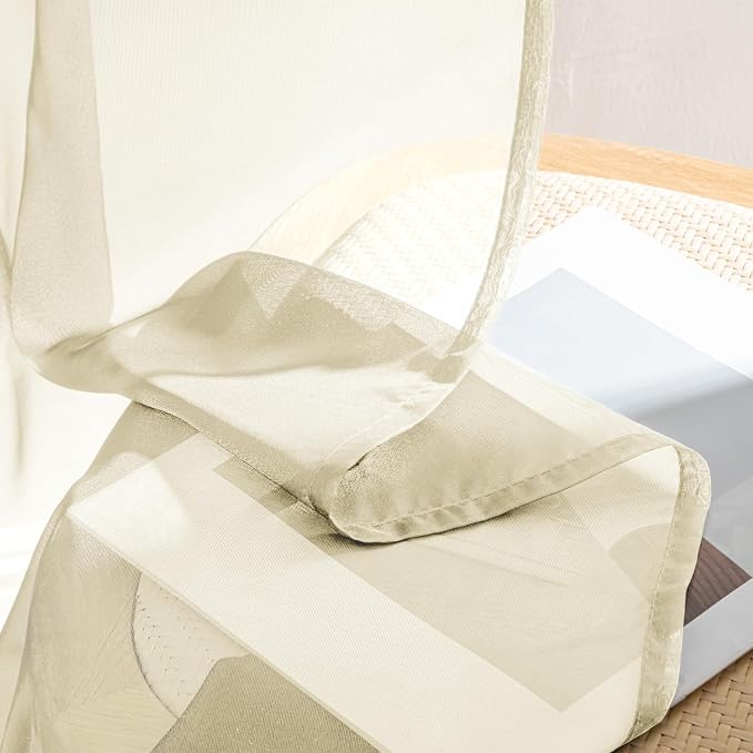 MIULEE Light Cream Sheer Curtains 84 Inches Long, 4 Panels Set, Light Filtering - Image 7