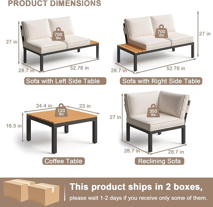 JOYURE 4-Piece Patio Furniture Set, Metal Outdoor Sectional Sofa - Image 2