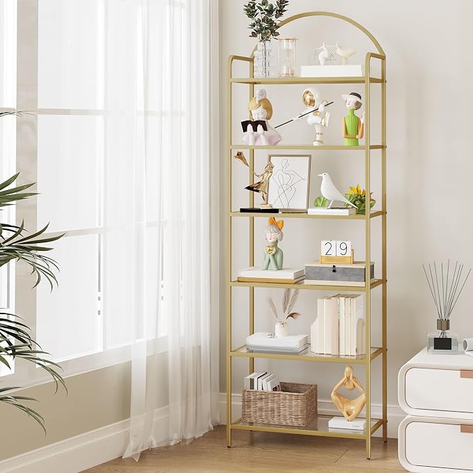 Hzuaneri Bookcase Bookshelf, Tempered Glass Bookshelves, Slim Shelving Unit by Hzuaneri