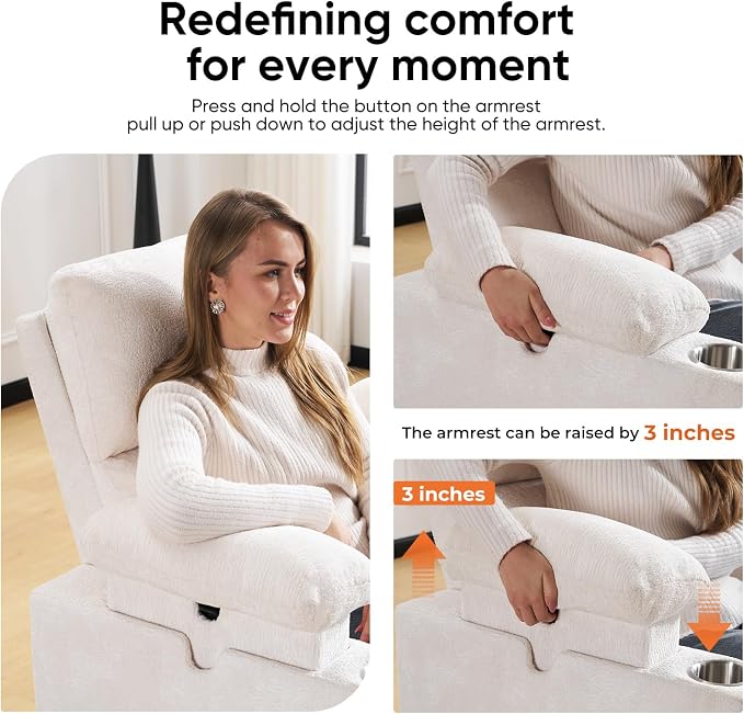 Swivel Rocker Recliner with Adjustable Armrests, Rocking Nursery Chair with - Image 4