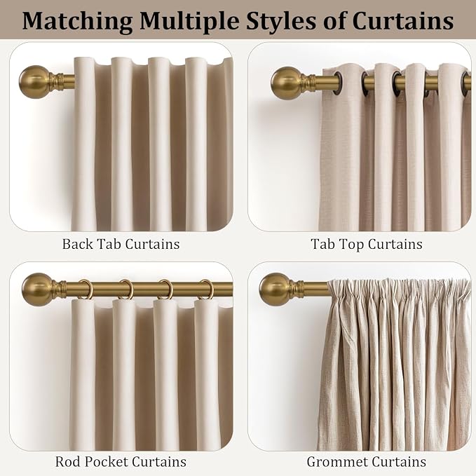 Warm Gold Curtain Rods for Windows 72 to144 Inch Brass Extra Long Heavy Duty - Image 4