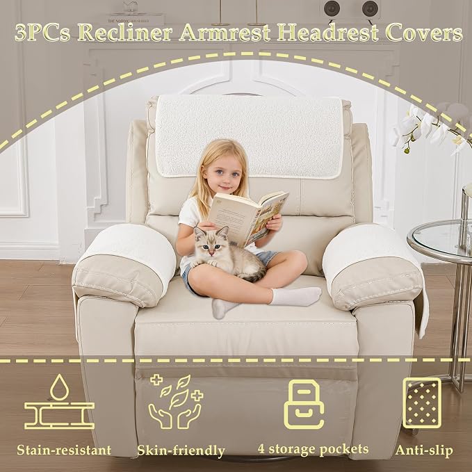 Armrest Covers - Arm Chair Covers Set of 3 Recliner Chair Covers, - Image 2