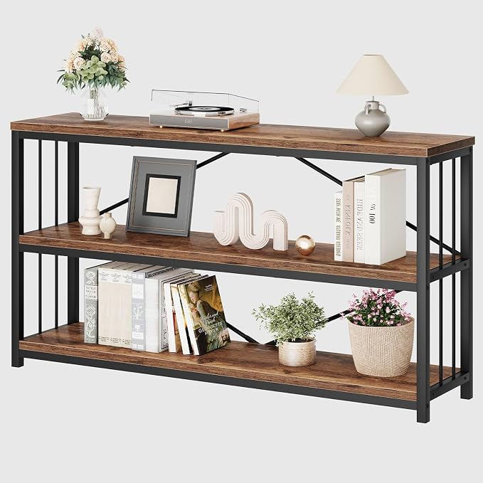 LVB Rustic 3 Tier Entryway Table, Industrial Long Wood Sofa Table Behind Couch - Image 10