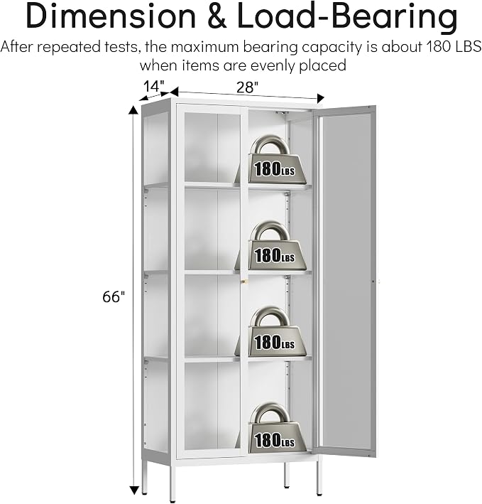 Polup Display Cabinet with 3 Color LED Lights and Tempered Glass, 66 Inch Tall - Image 3