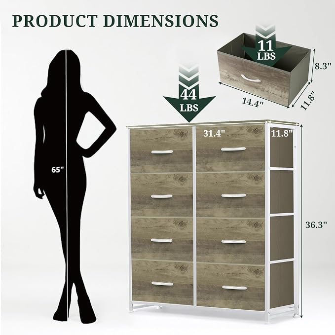 8-Drawer Dresser for Bedroom, Anti-Tip Tall Storage Organizer Chest of Drawers - Image 3