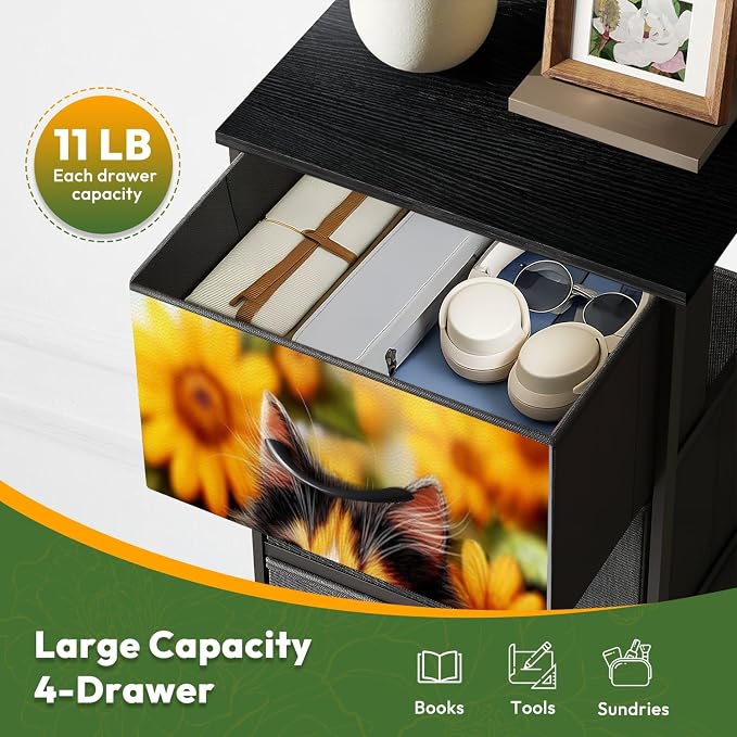Dresser for Bedroom Calico Cat Surrounded by Bright Sunflowers Daisies Garden - Image 5