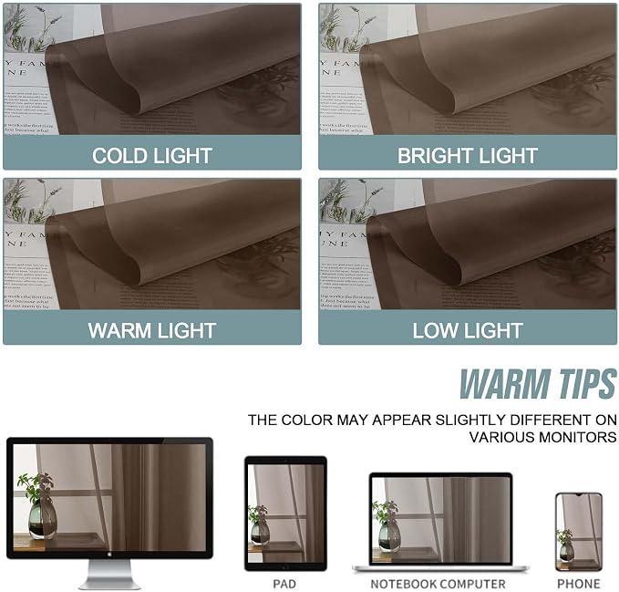 Chocolate Sheer Curtains for Window 72 inches Long 2 Panels Set, Soft Airy - Image 6