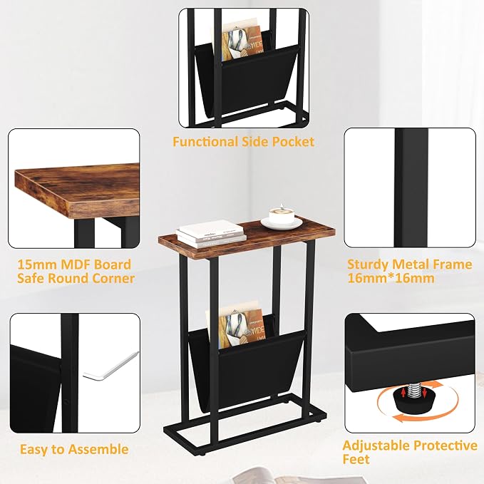 Yusong Narrow Side Table for Small Spaces, Small End Table - Image 6
