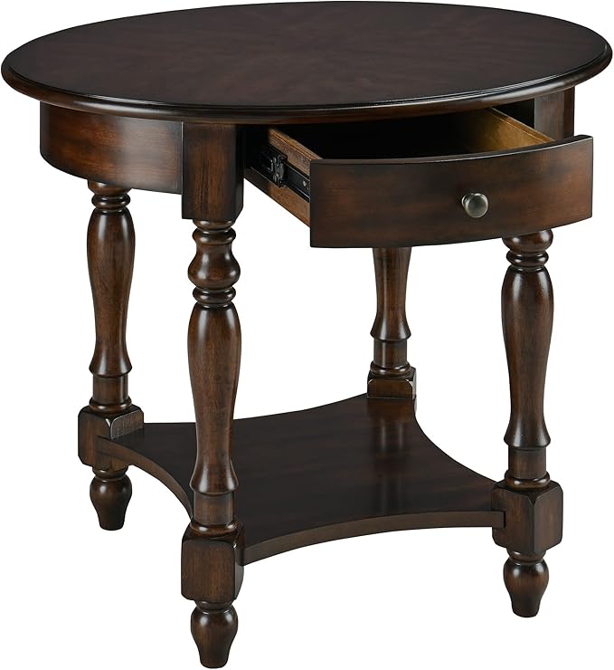 Oval End Table with Drawer, Solid Wood Sofa Side Table with Storage Shelf - Image 6