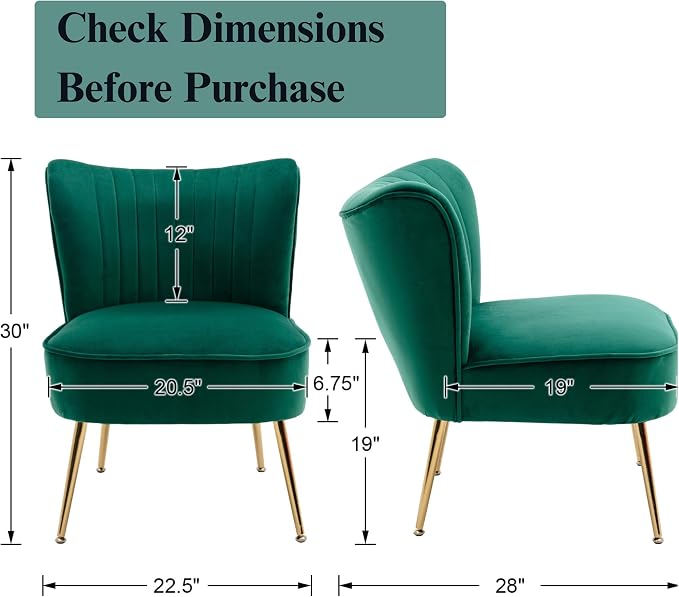 Velvet Accent Chair Set of 2 Comfy Living Room Chairs - Image 2