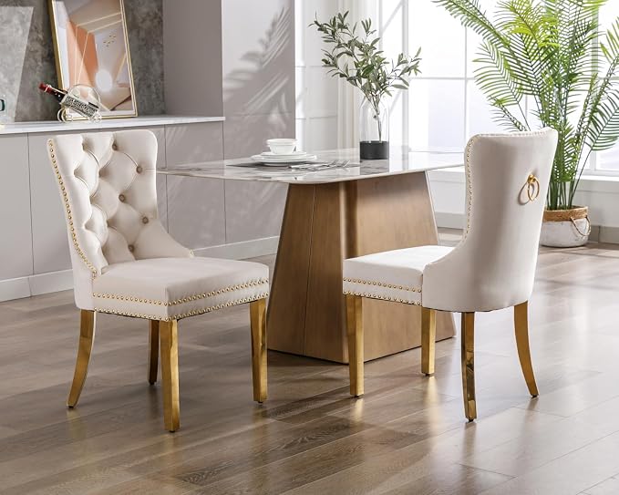 KCC Velvet Dining Chairs Set of 2, Upholstered High-end Tufted Dining Chair - Image 10