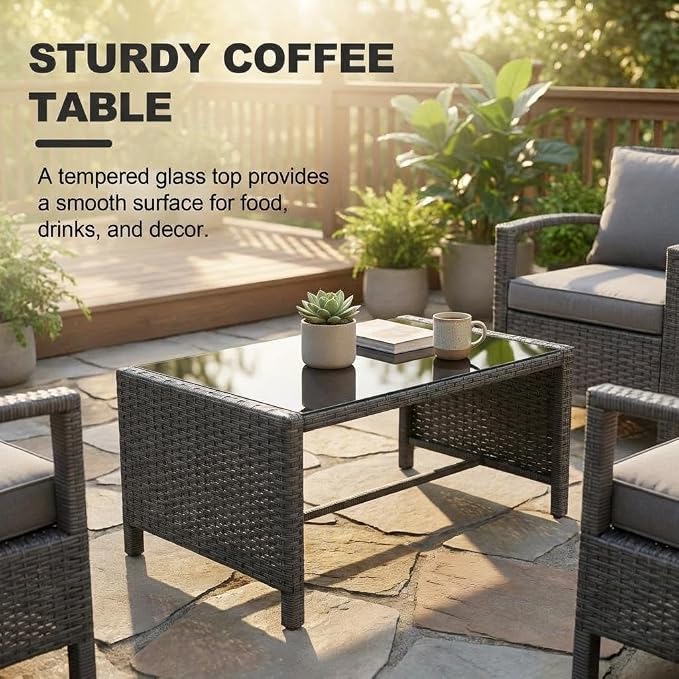 4 PCS Outdoor Patio Furniture Set, All-Weather PE Rattan Wicker Chairs - Image 3
